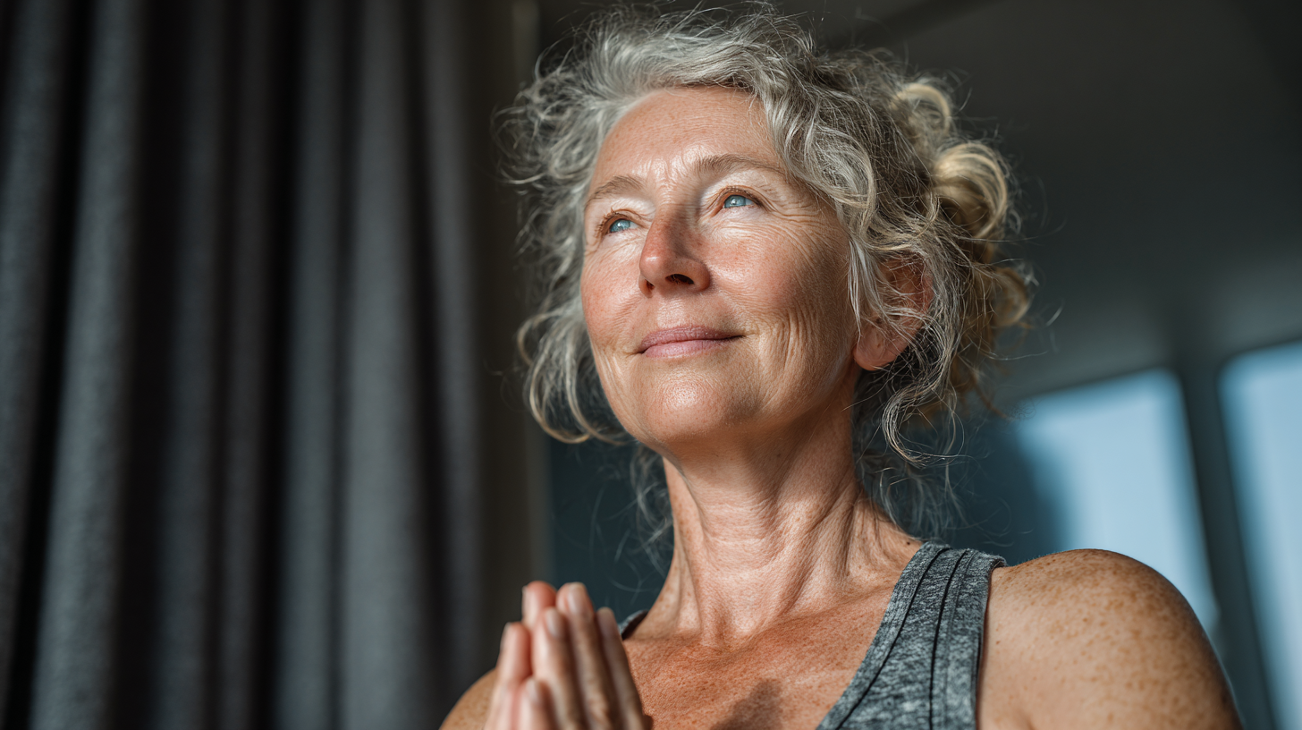 Люди старшого віку займаються йогою в затишній студії